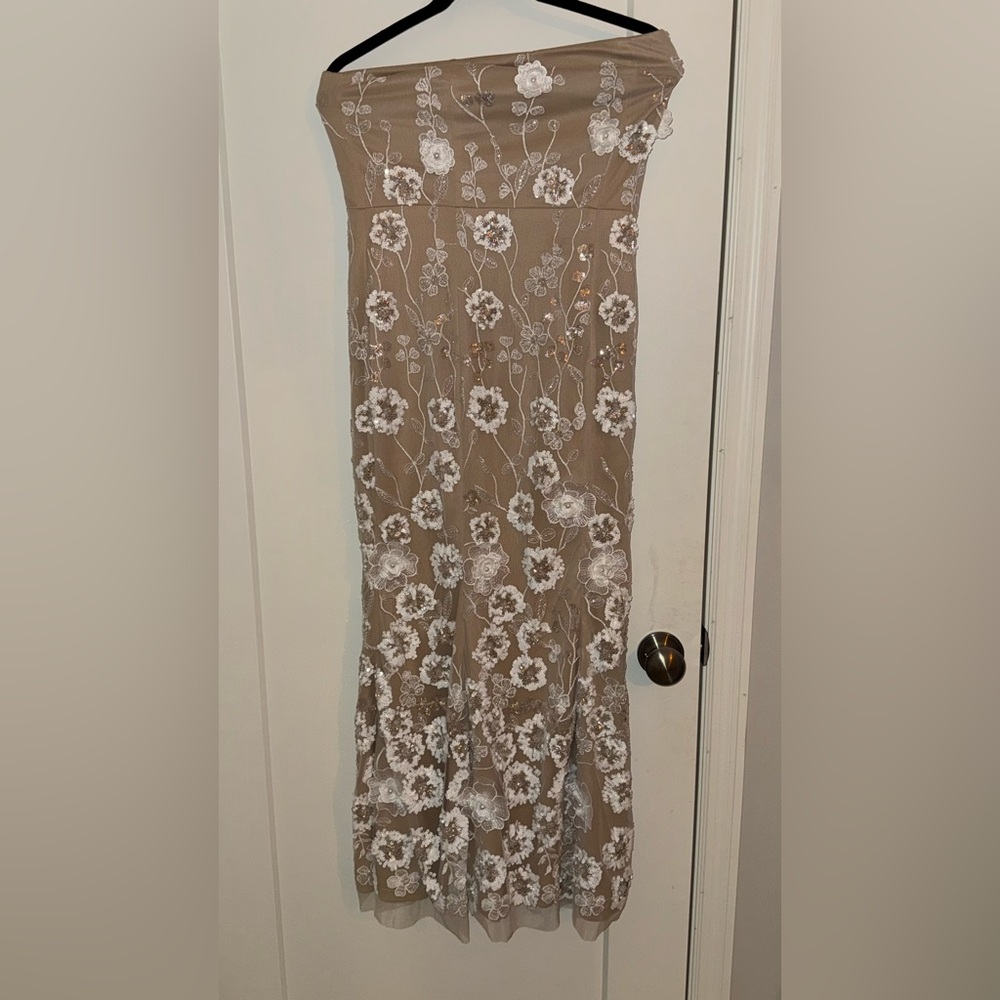 Tan and Cream Sleeveless Sheath Maxi Dress for Weddings